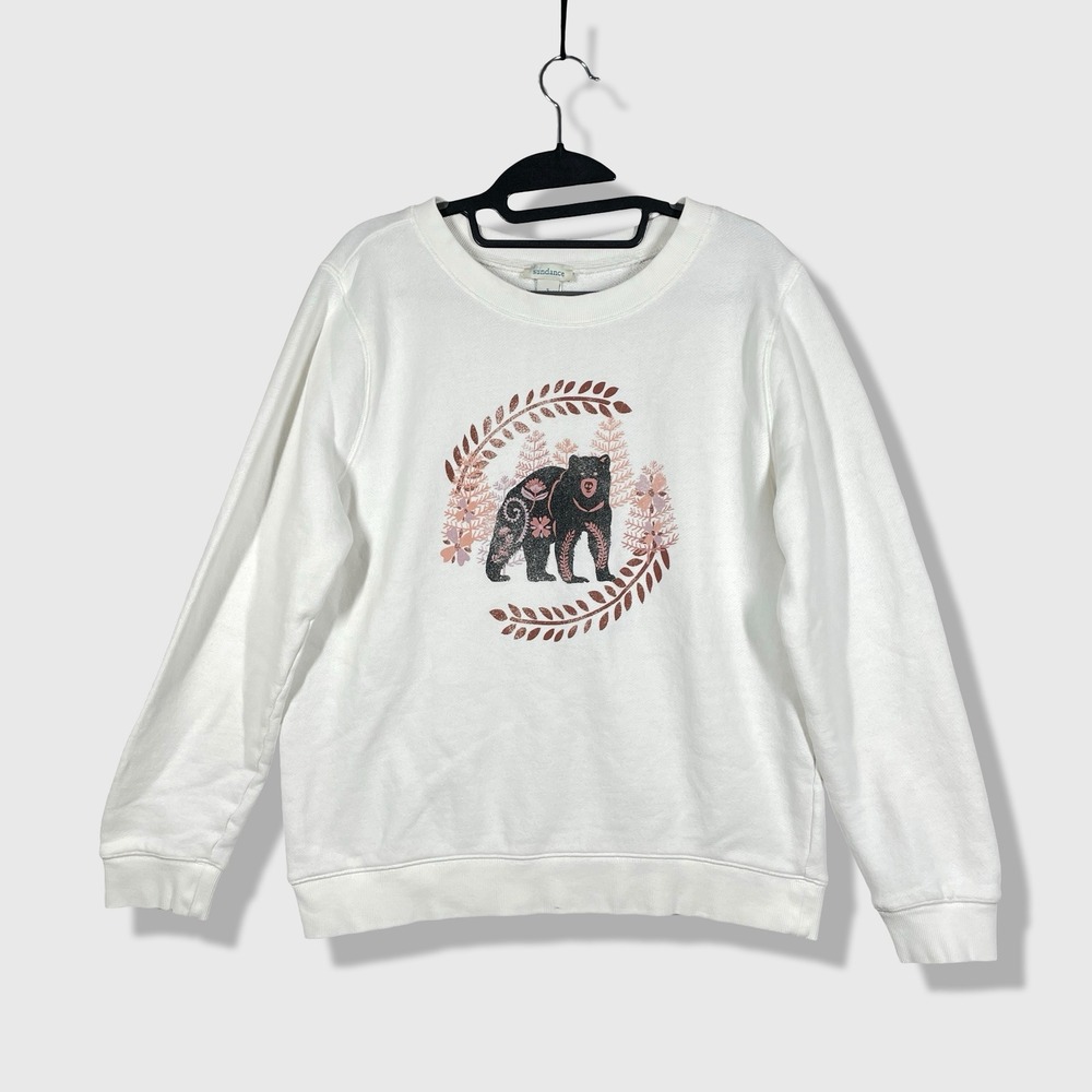 Sundance‎ Sweatshirt Women S White Bear Graphic Boho Cottagecore Crewneck